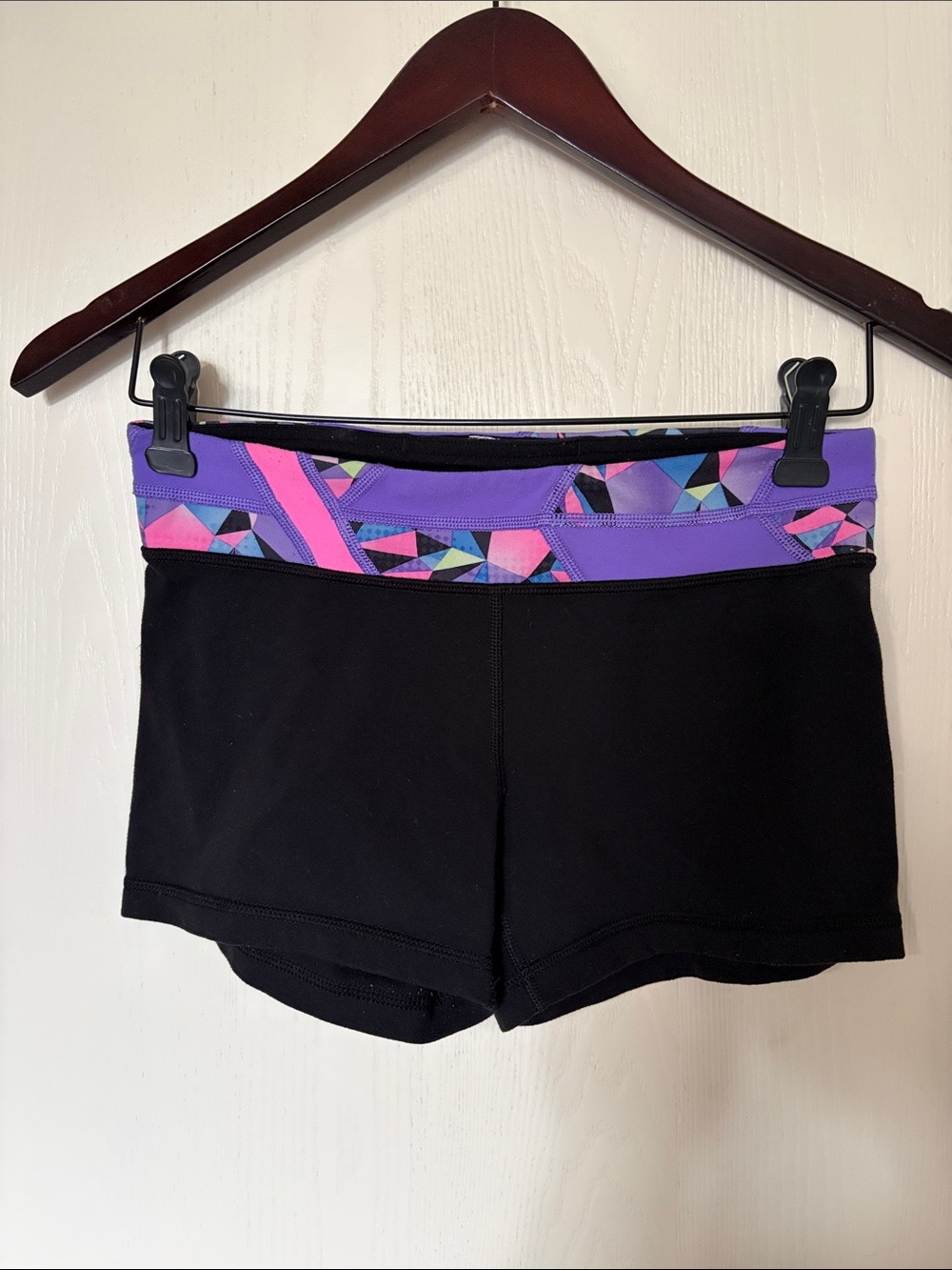 Ivivva Black Exercise Shorts with Purple and Pink Geometric Waistband